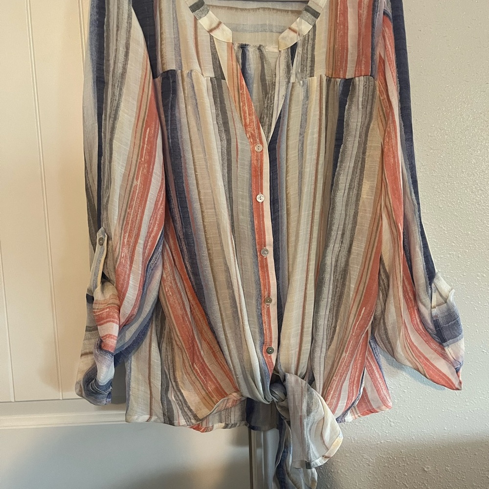 Indigo Rose plus size 3x Colorful Striped Tie-Front Blouse NWT
